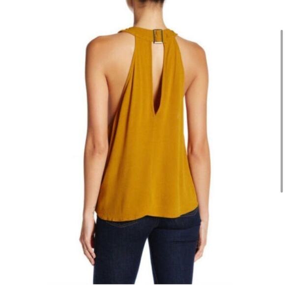 Free People Twist & Shout Gold Mustard Keyhole Buckle Back Tank Top Size S - Picture 2 of 8